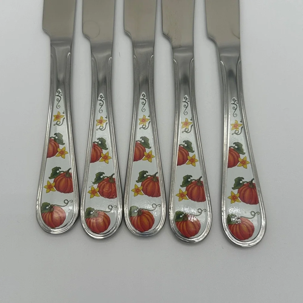 Temp-tations by Tara 18/10 Stainless Pumpkin Fall Harvest Dinner Knives Set of 5